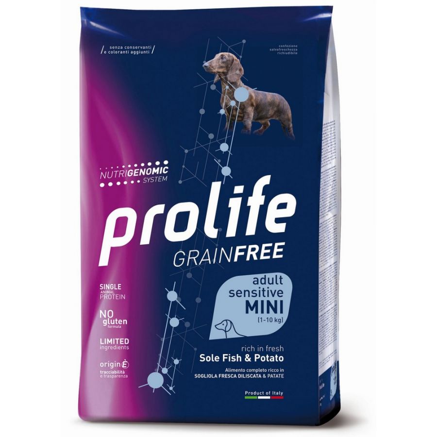 Prolife Grain Free Mini Adult Sensitive Sogliola e Patate 7kg Crocchette Cane Prolife Grain Free Mini Adult Sensitive Sogliola e Patate 7kg Crocchette Cane